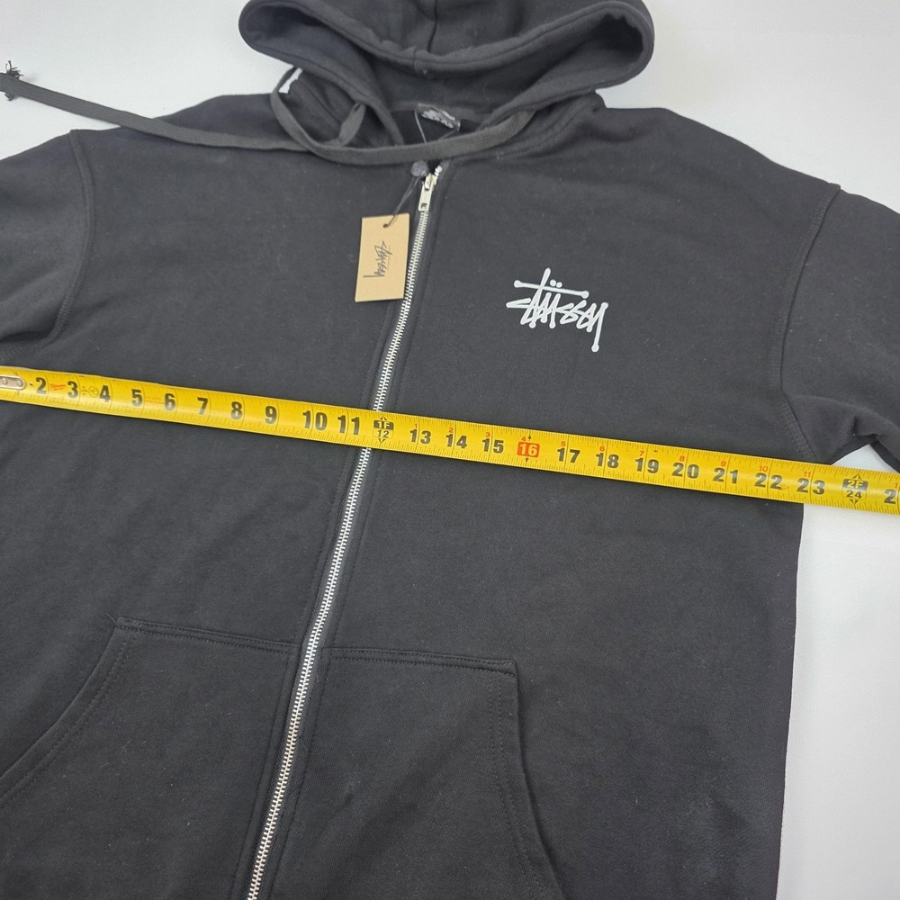 Stussy Hoodie Mens Large Black Full Zip Logo Back Graphic Fleece Sweatshirt - Picture 8 of 16